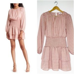 NSR Smocked Long Sleeve Minidress – Blush Plaid – Size Small
